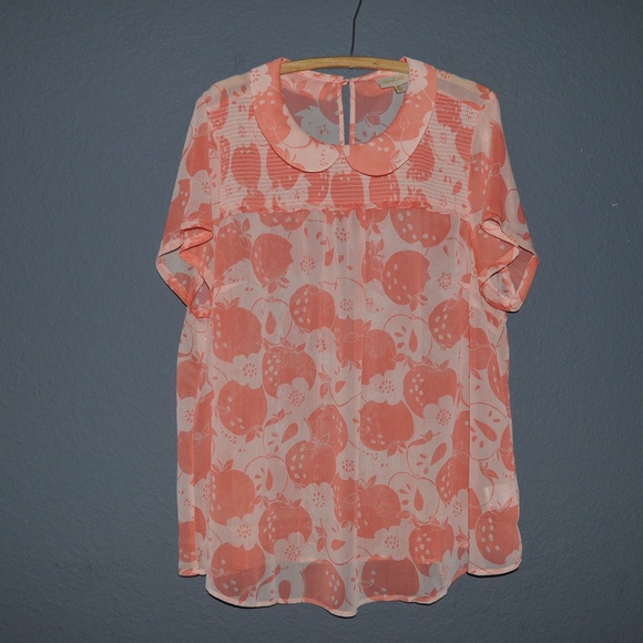 MODCLOTH Apple Short-Sleeved Peter Pan Collar Top - Picture 4 of 8